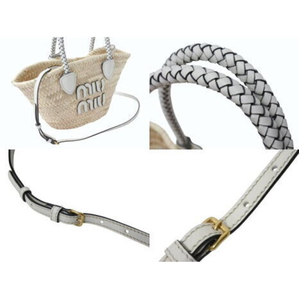 Miu Miu basket bag raffia leather logo patch Beige Tan white - Picture 4 of 8